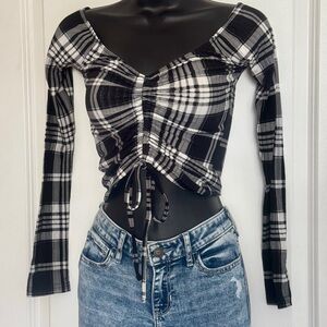 Plaid Black and White Women's Top